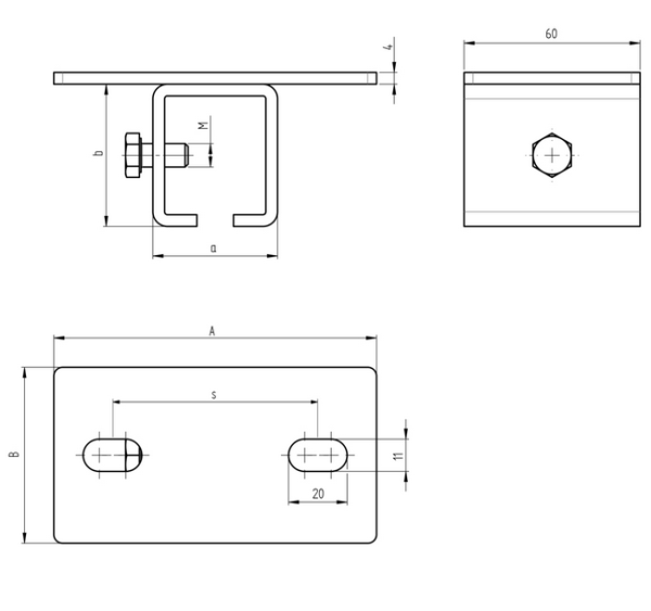 Oberhalter für Stahlprofil, INOX, 42x54mm